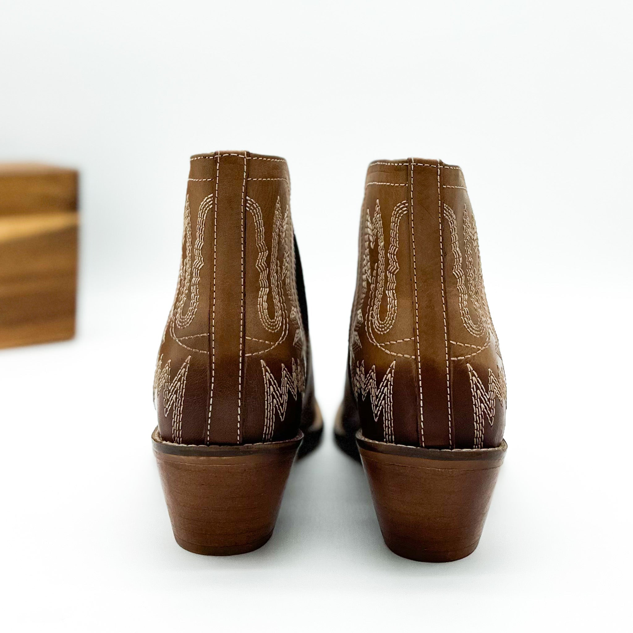 Kickin Booties Western Leather Tan with Cushioned Footbed Naughty Monkey